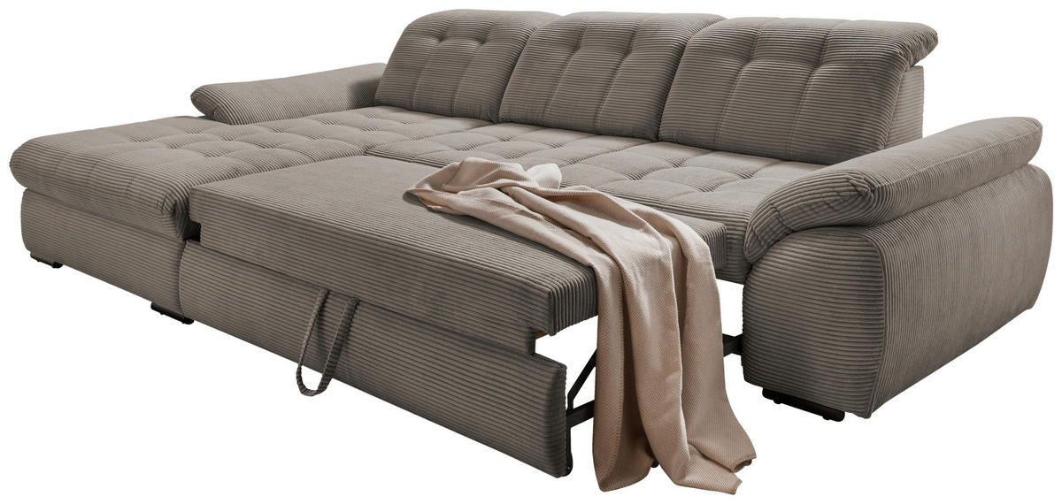 ECKSOFA in Cord Graubraun  - Graubraun/Schwarz, Modern, Textil/Metall (184/314cm) - Livetastic