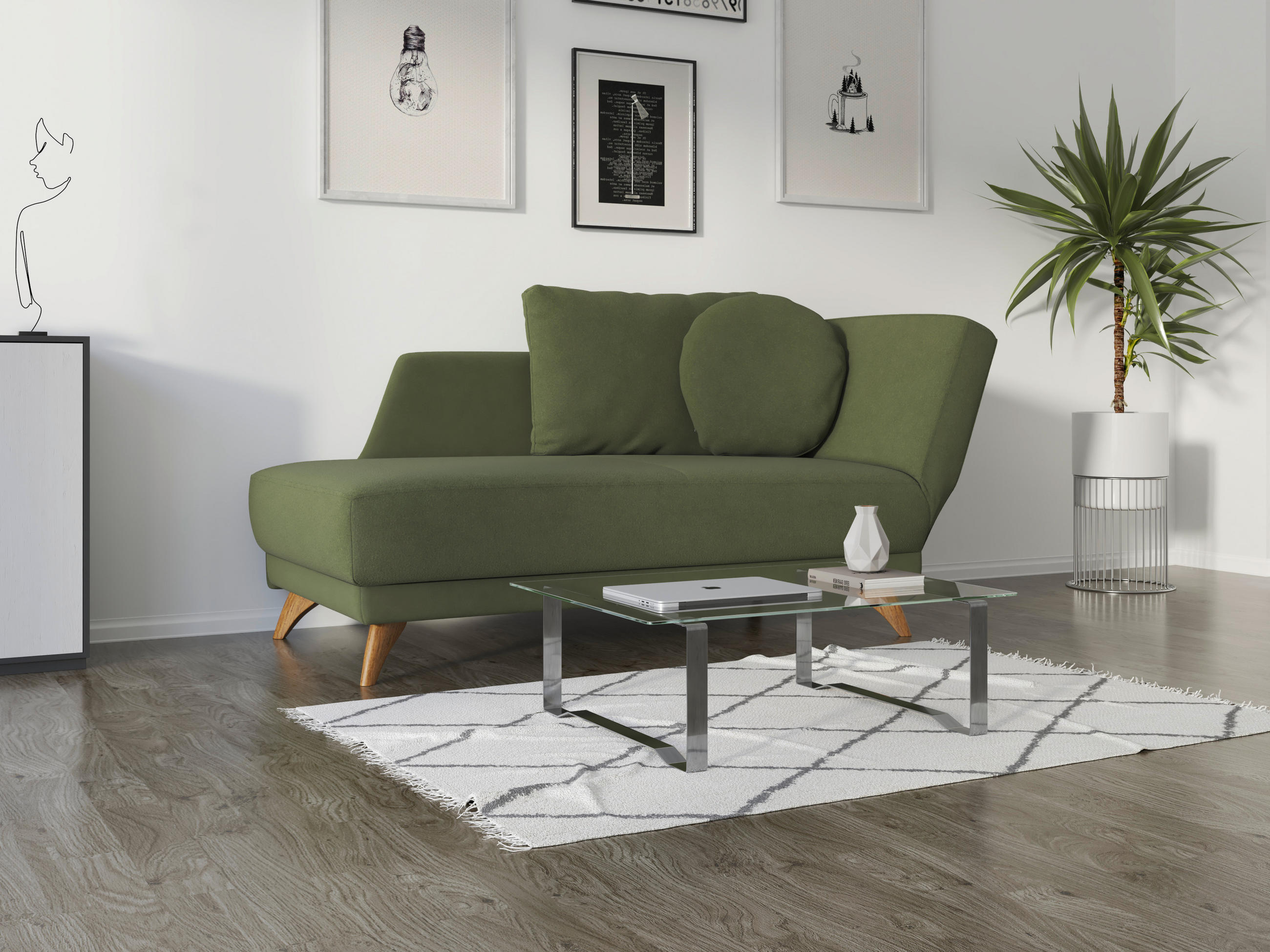 RÉCAMIERE in Flachgewebe Dunkelgrün  - Dunkelgrün/Eichefarben, Modern, Holz/Textil (205/74-87/94cm) - Bali