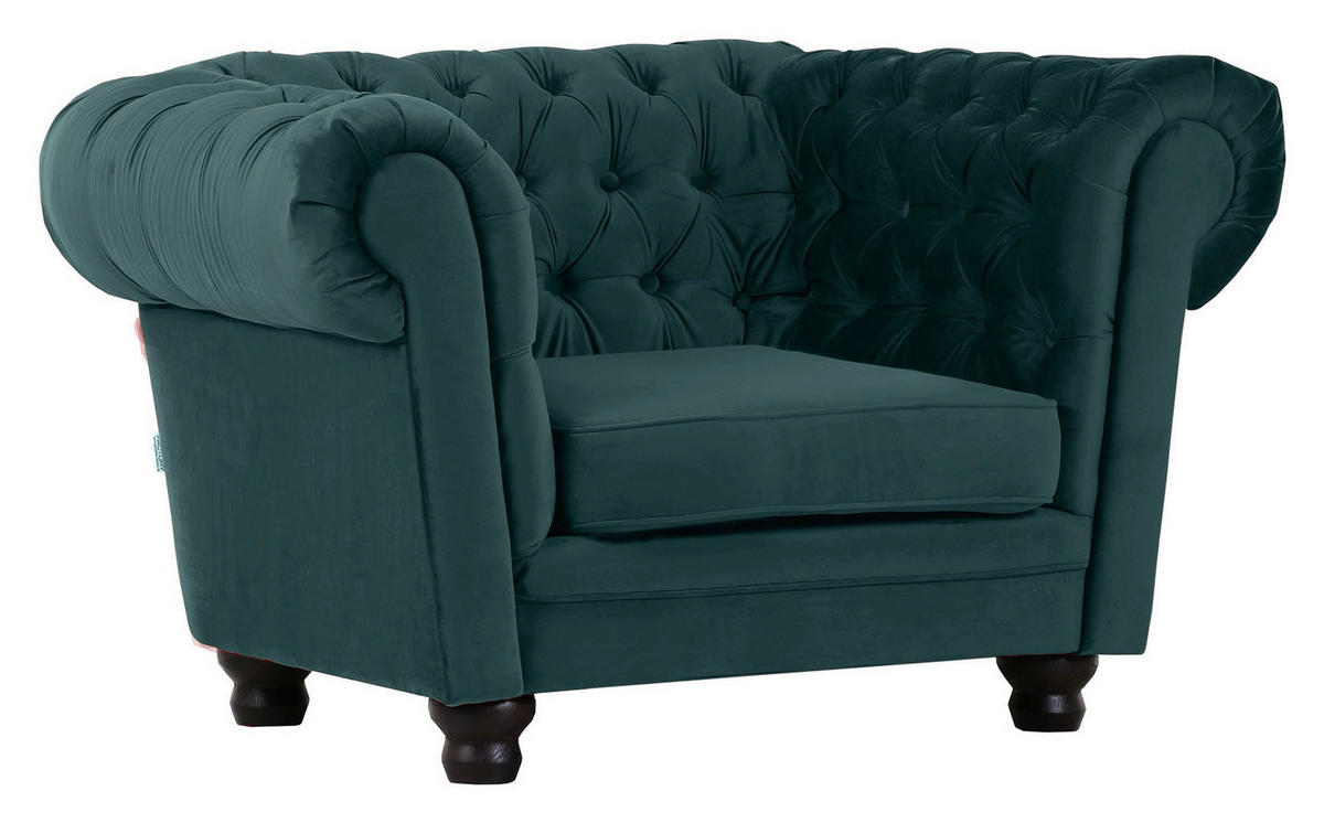 CHESTERFIELD-SESSEL Flachgewebe Petrol    - Dunkelbraun/Petrol, LIFESTYLE, Holz/Textil (130/79/93cm)