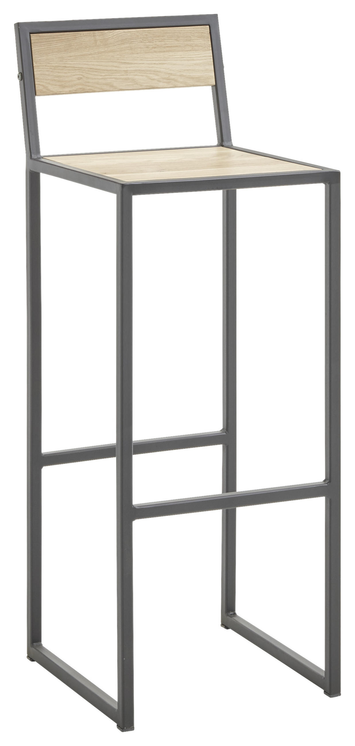 Barhocker in Holz, Metall Schwarz, Eichefarben
