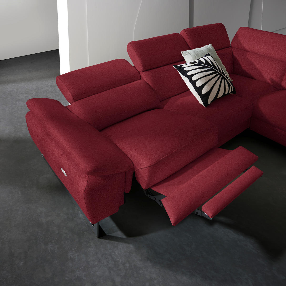 ECKSOFA Rot Echtleder  - Rot/Schwarz, Design, Leder/Metall (225/281cm) - Celina Home