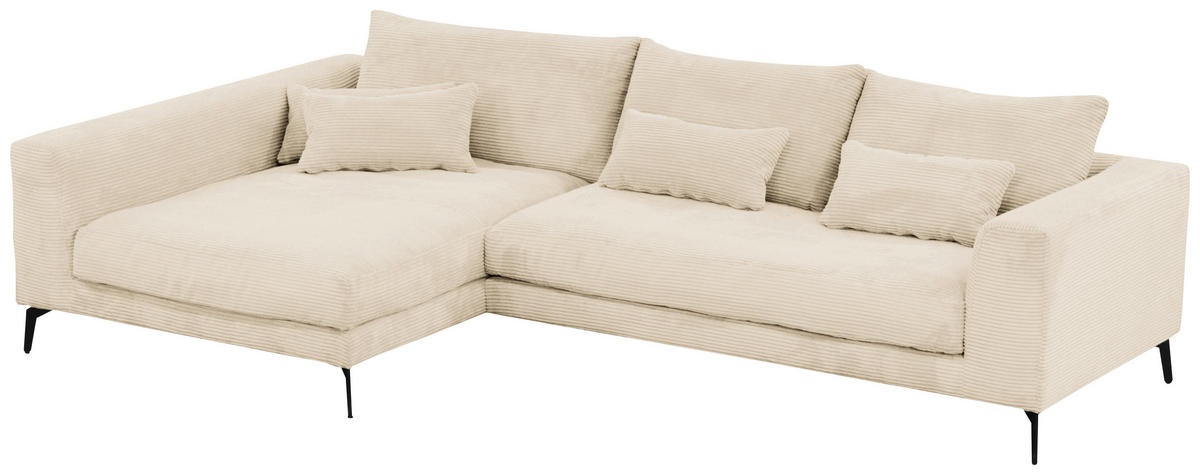 ECKSOFA in Cord Creme  - Creme/Schwarz, Design, Textil/Metall (172/313cm) - Livetastic