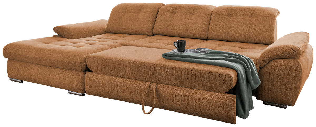 ECKSOFA in Chenille Currygelb  - Chromfarben/Currygelb, Modern, Textil/Metall (184/314cm) - Livetastic