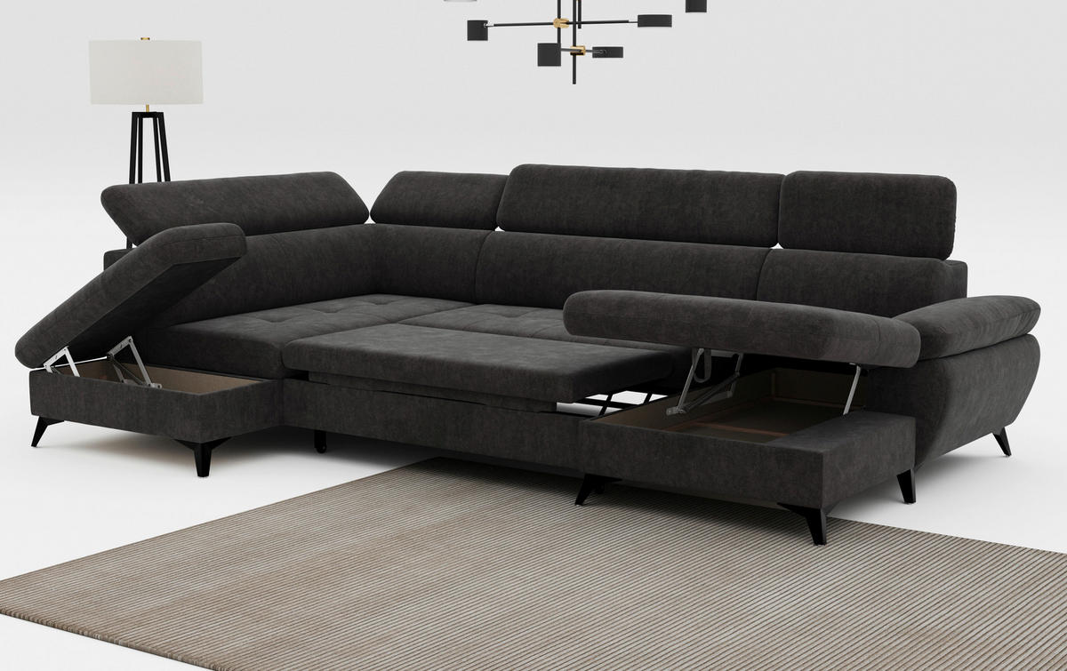WOHNLANDSCHAFT in Dunkelgrau  - Schlammfarben/Dunkelgrau, Textil/Metall (207/324/166cm) - MID.YOU