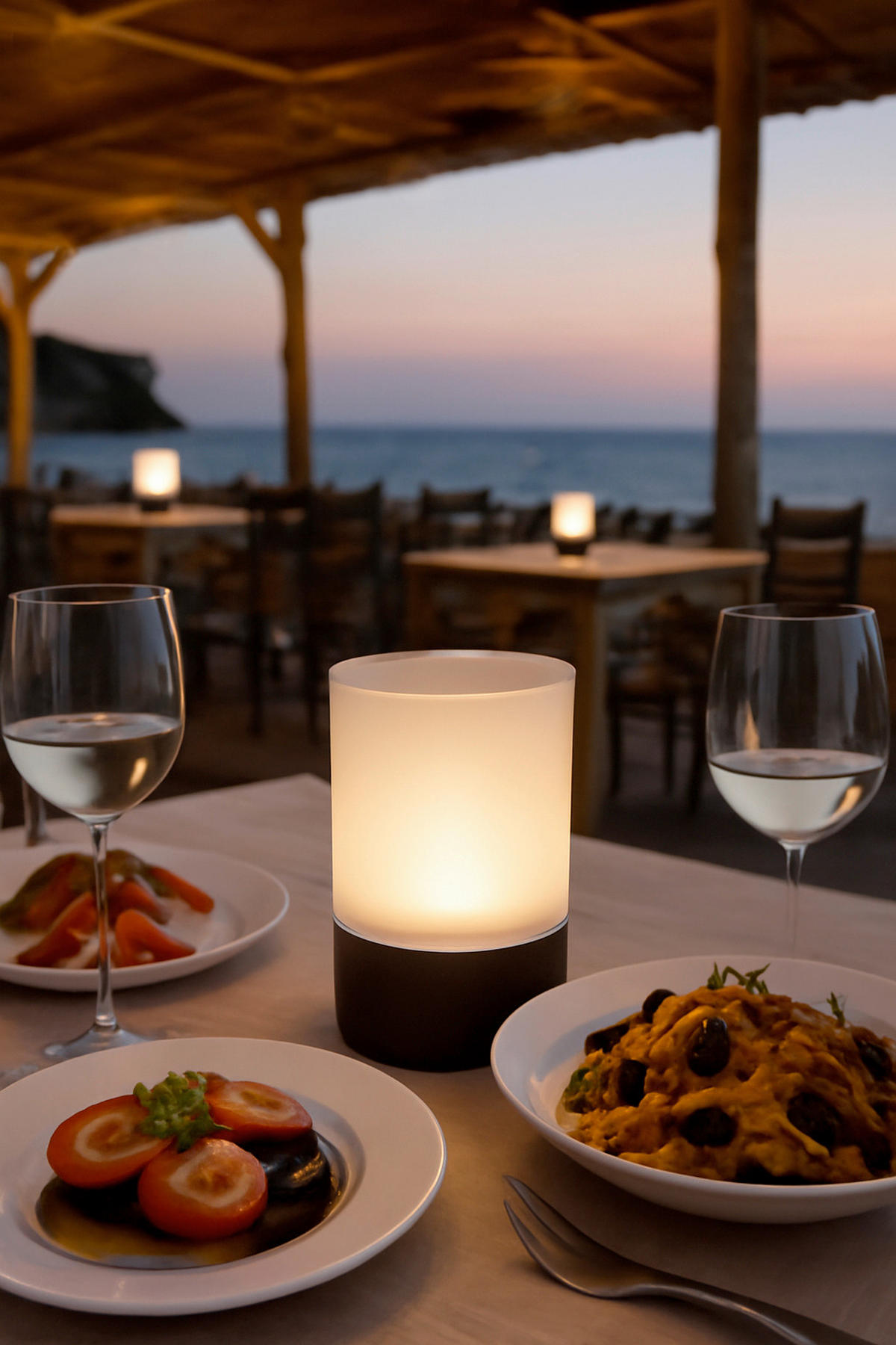 AKKU-TISCHLEUCHTE Ariva Pro 9,5/14,5 cm  - Graubraun/Weiß, Design, Glas/Metall (9,5/14,5cm)