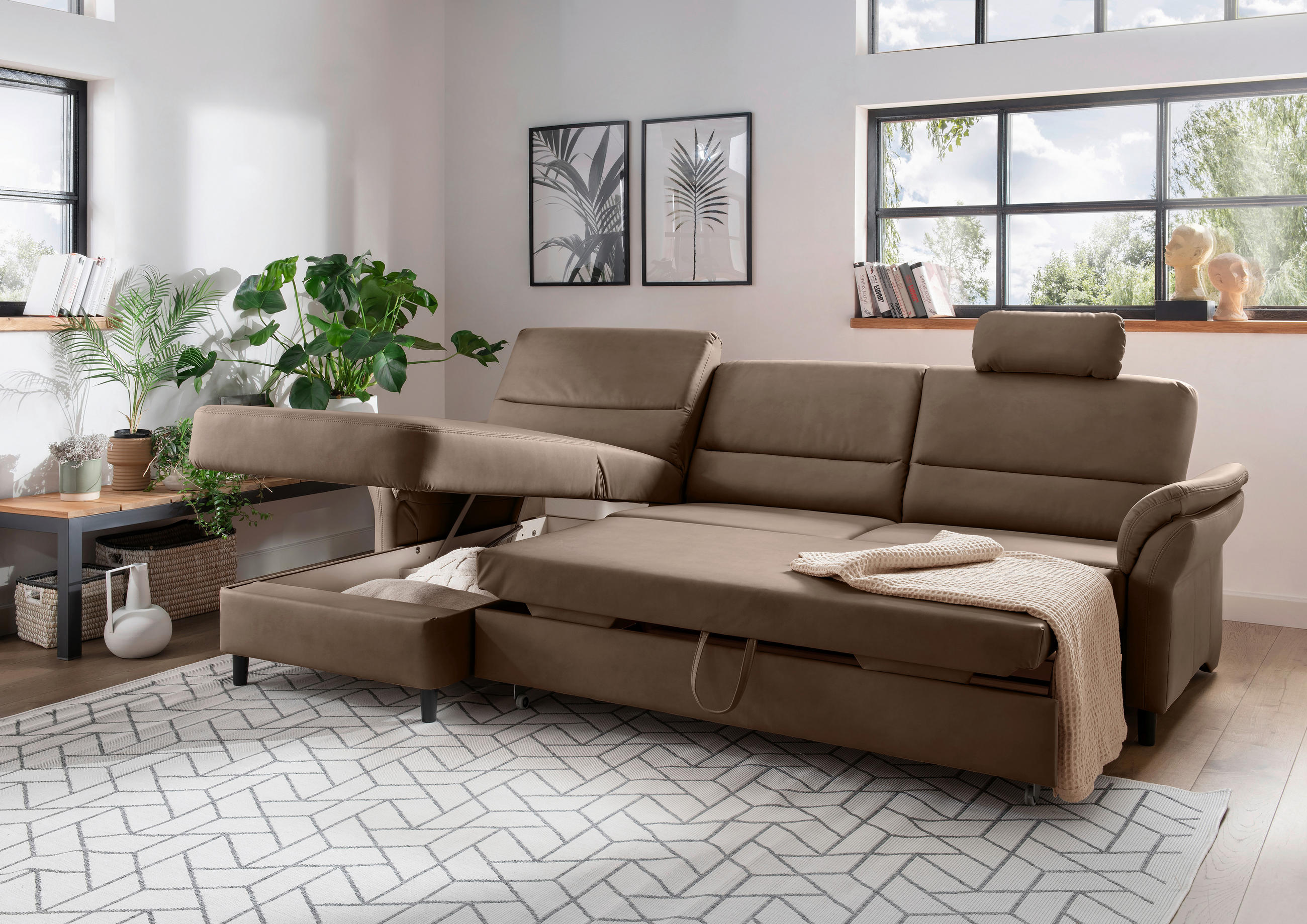 ECKSOFA in Lederlook Braun - Schwarz/Braun, Modern, Holz/Textil (176/279cm) - Livetastic