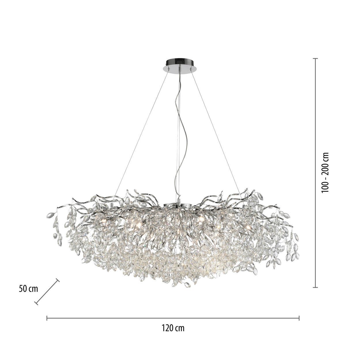 ZÁVESNÉ SVIETIDLO, 120/50/250 cm  - chrómová, Design, kov/plast (120/50/250cm)