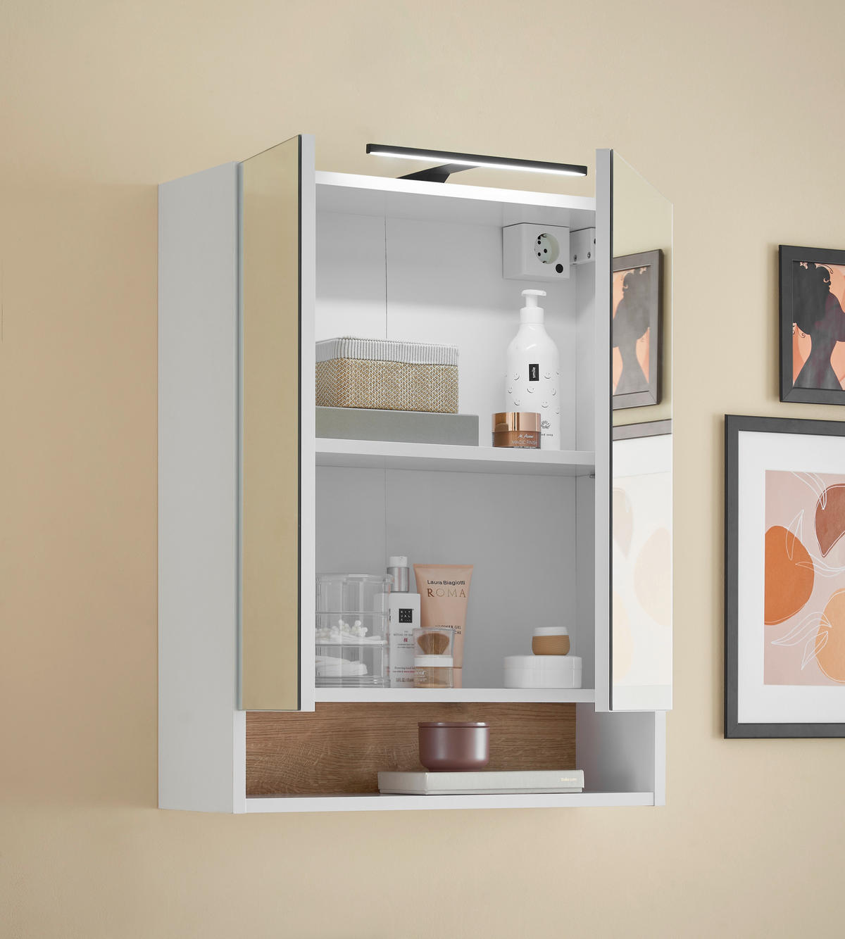 SPIEGELSCHRANK 60/75/22 cm  - Weiß, KONVENTIONELL, Glas/Holzwerkstoff (60/75/22cm) - home24