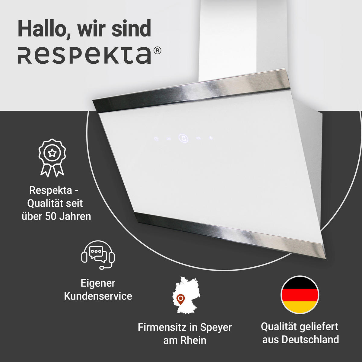 DUNSTABZUGSHAUBE CH89060W  - Weiß, Trend, Glas/Metall (59,5/74,2-109,2/38,5cm) - Respekta