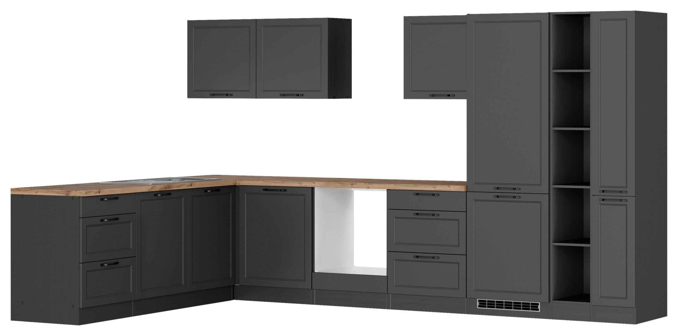 ECKKÜCHE 240/360 cm  in Grau, Eiche Wotan  - Eiche Wotan/Schwarz, LIFESTYLE, Holzwerkstoff/Metall (240/360cm) - Held