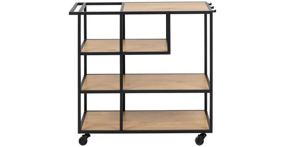 SERVIERWAGEN Schwarz, Eichefarben - Eichefarben/Schwarz, Trend, Holzwerkstoff/Metall (80/35/75cm) - Xora