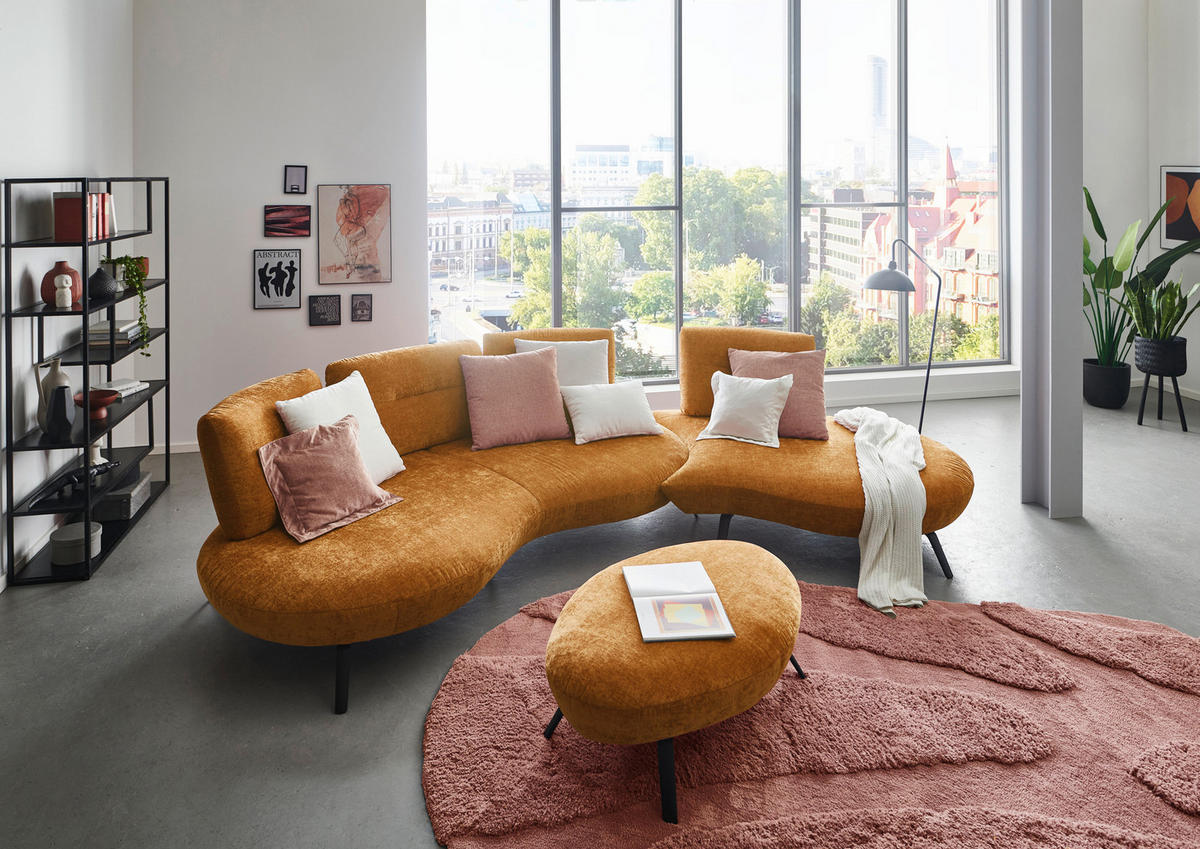 BIGSOFA Flachgewebe Senfgelb  - Senfgelb/Schwarz, Design, Textil/Metall (456/93/138cm) - Moderano