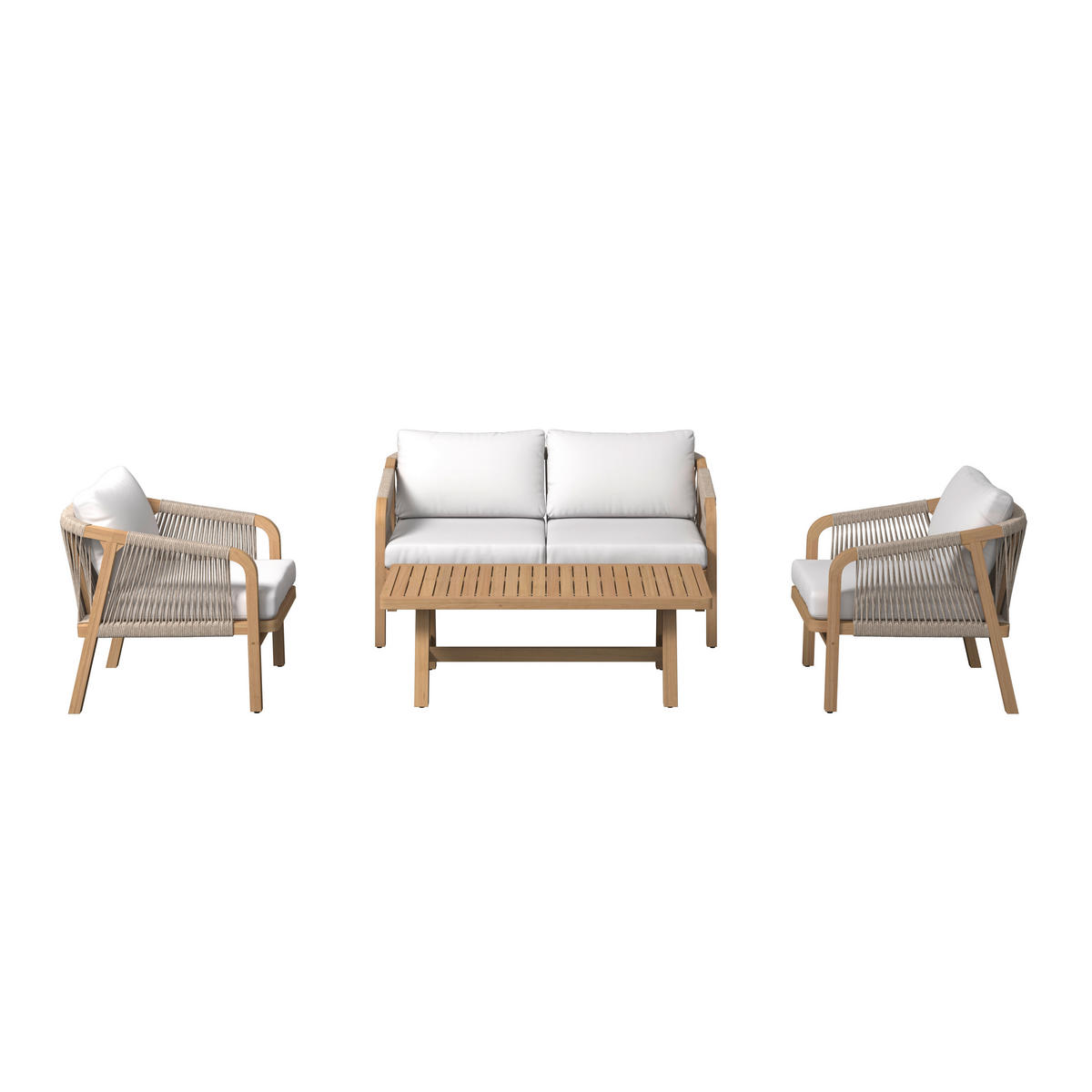 GARTENSET 4-teilig Webstoff Akaziemassiv 4-teilig  - Beige/Akaziefarben, Design, Holz/Textil - Ambia Garden