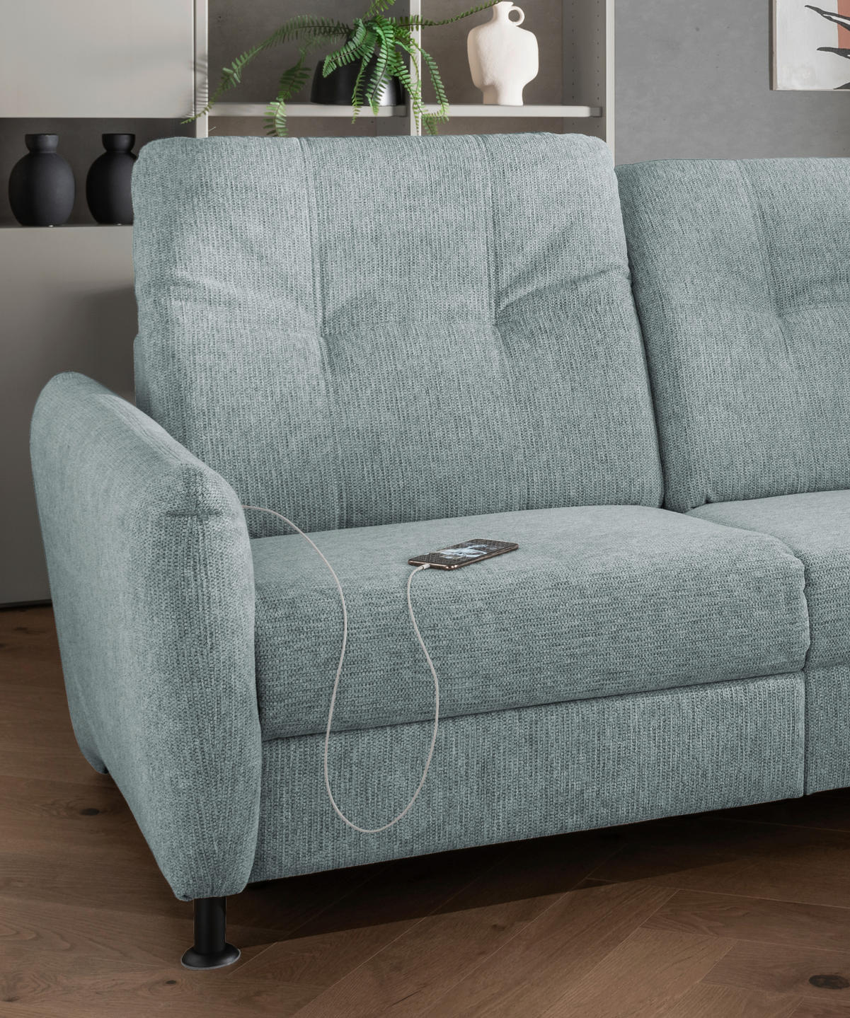 ECKSOFA in Chenille Blau  - Blau/Schwarz, Modern, Textil/Metall (270/198cm) - Livetastic