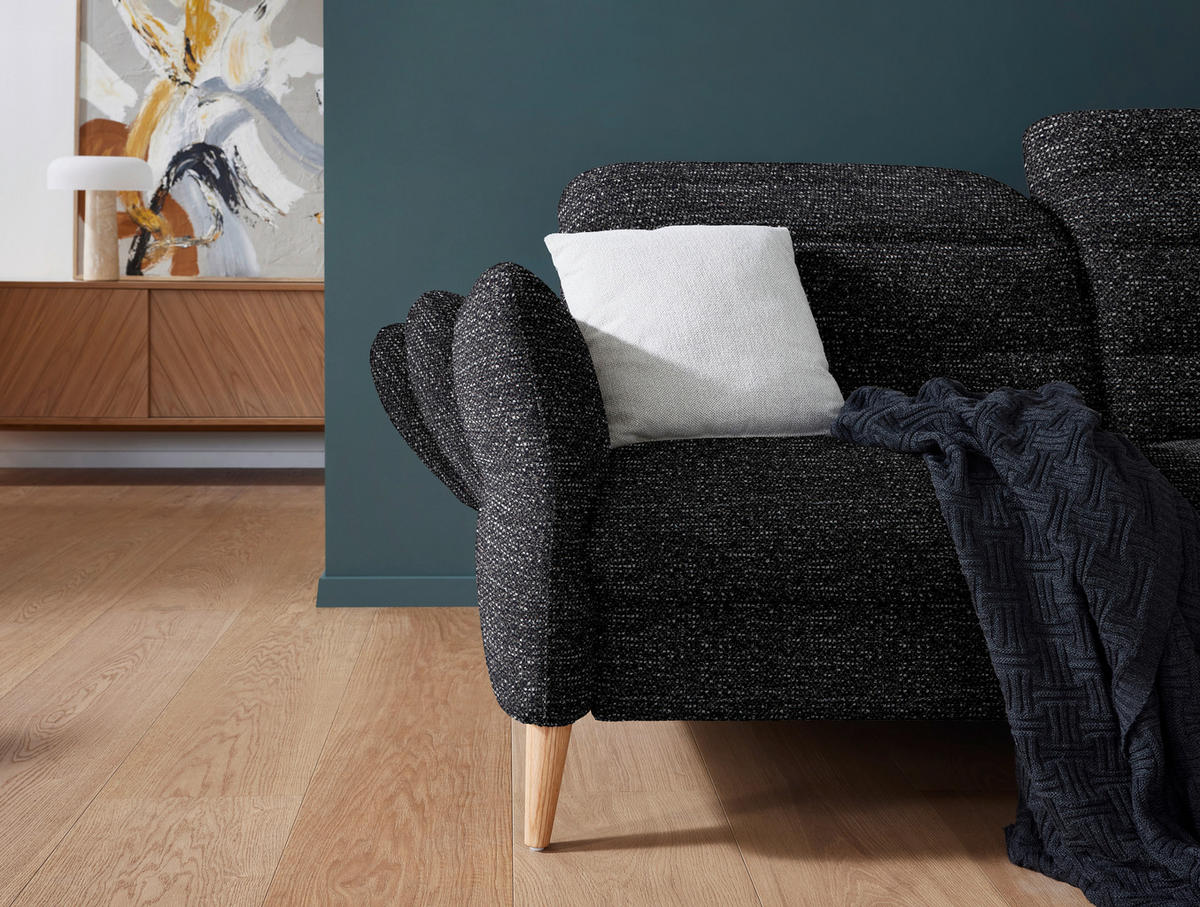 2-SITZER-SOFA in Webstoff Schwarz  - Eiche Bianco/Schwarz, Design, Holz/Textil (192-220/85-106/98-112cm) - Dieter Knoll
