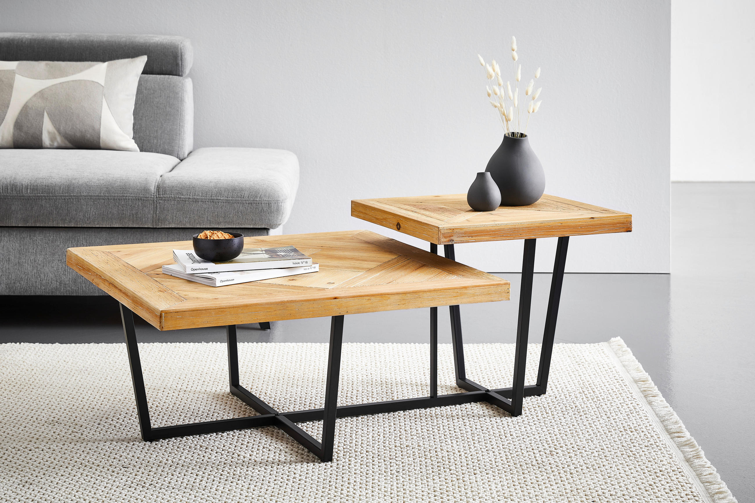 COUCHTISCH Tanne furniert quadratisch Naturfarben, Schwarz  - Schwarz/Naturfarben, Design, Holz/Holzwerkstoff (118/45/78cm) - P & B