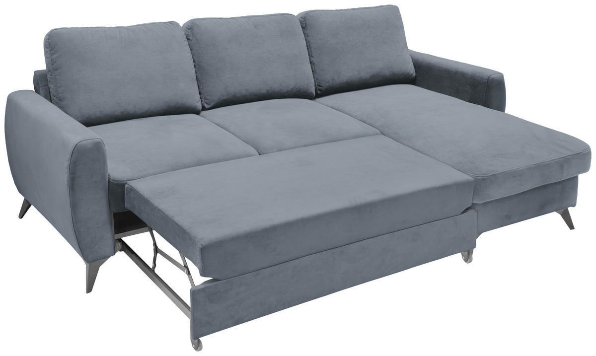 ECKSCHLAFSOFA JEFFREY Mikrovelours Grau  inkl. Zierkissen, Rückenkissen, Stauraum  - Dunkelgrau/Schwarz, KONVENTIONELL, Textil/Metall (230/150cm) - Livetastic