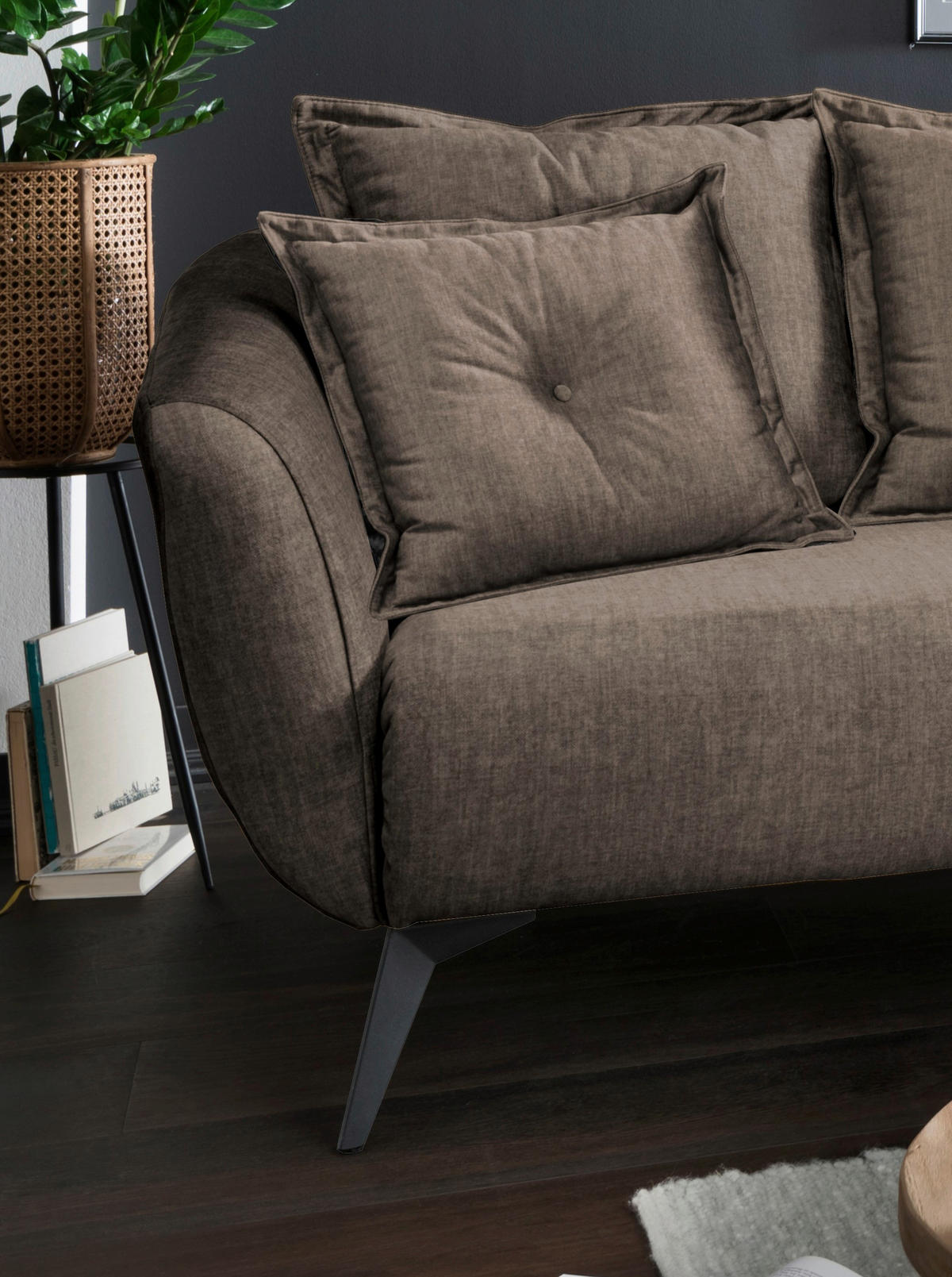 ECKSOFA  in Velours Braun   - Schwarz/Braun, MODERN, Holz/Textil (277/94/162cm) - Livetastic