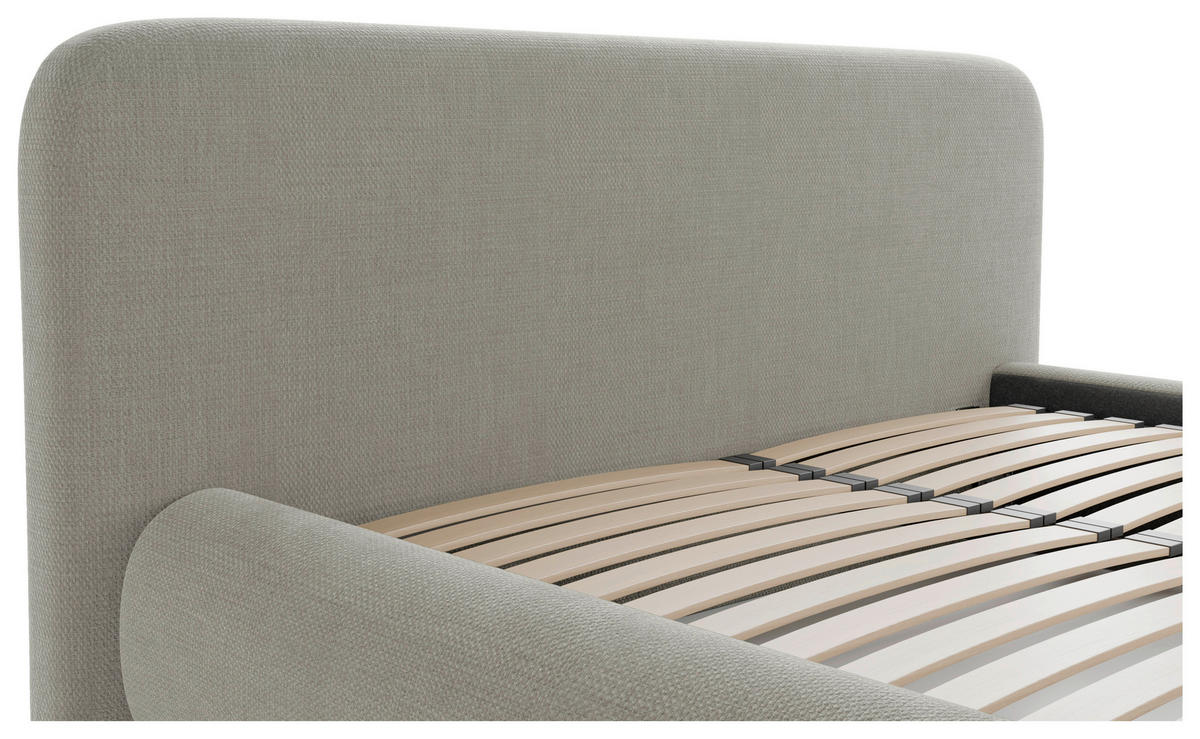 POLSTERBETT 160/200 cm,  in Hellgrau, gepolstertes Kopfteil, Lattenrost, Bettkasten,  - Hellgrau/Schwarz, Design, Holz/Textil (160/200cm) - Chameo