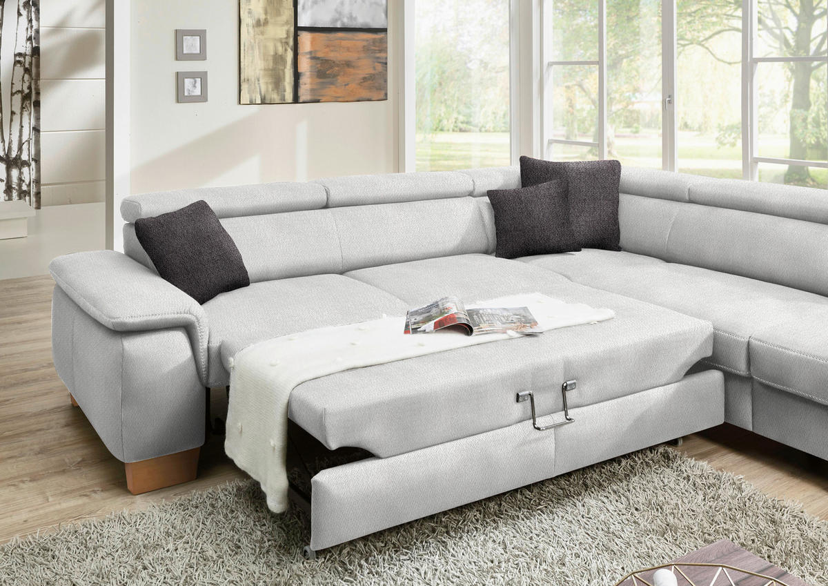 ECKSOFA in Mikrofaser Ecru  - Ecru/Eichefarben, Natur, Holz/Textil (226/273cm) - Beldomo System