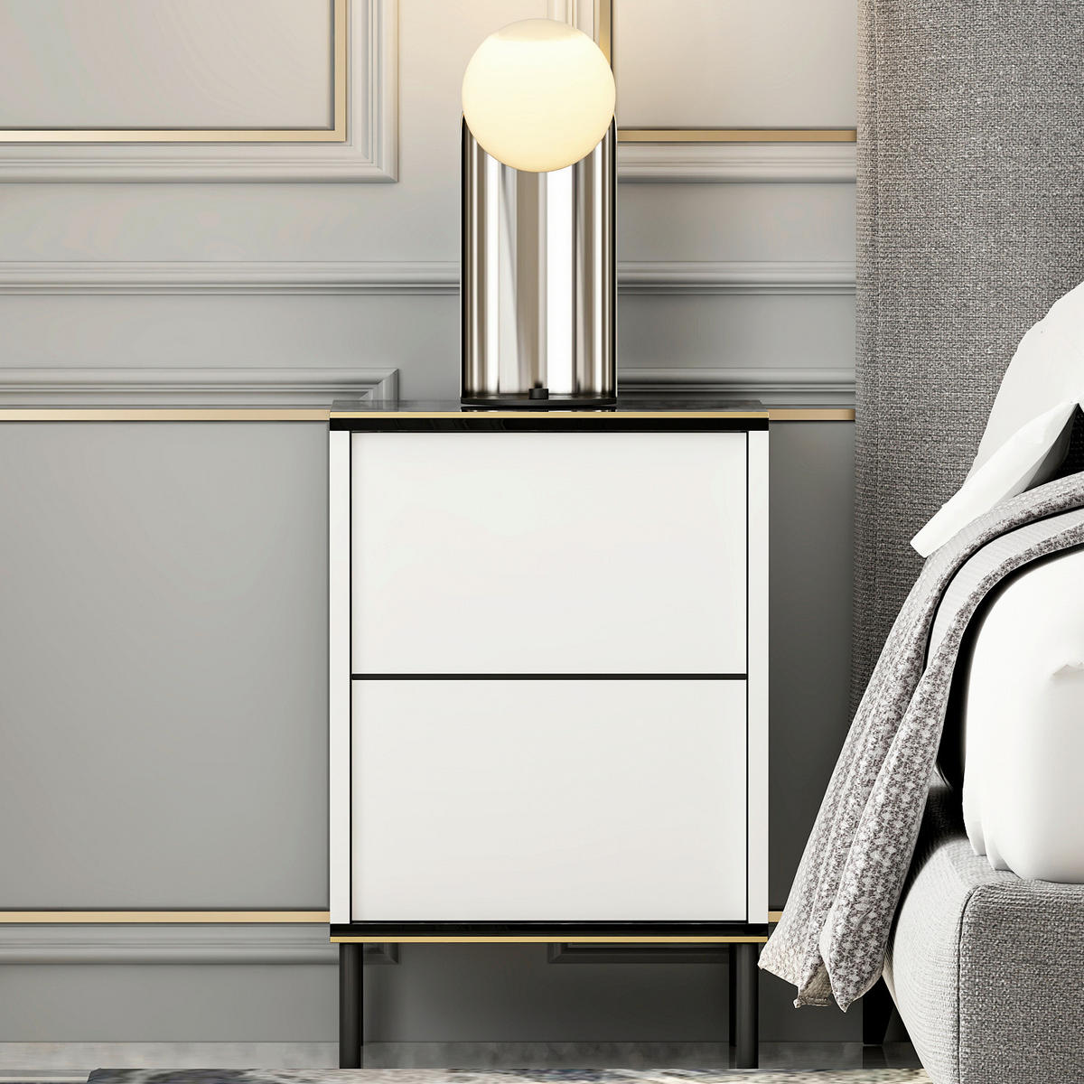 NATTDUKSBORD i svart, vit  - vit/svart, Design, metall/trämaterial (40/60/35cm) - Livetastic