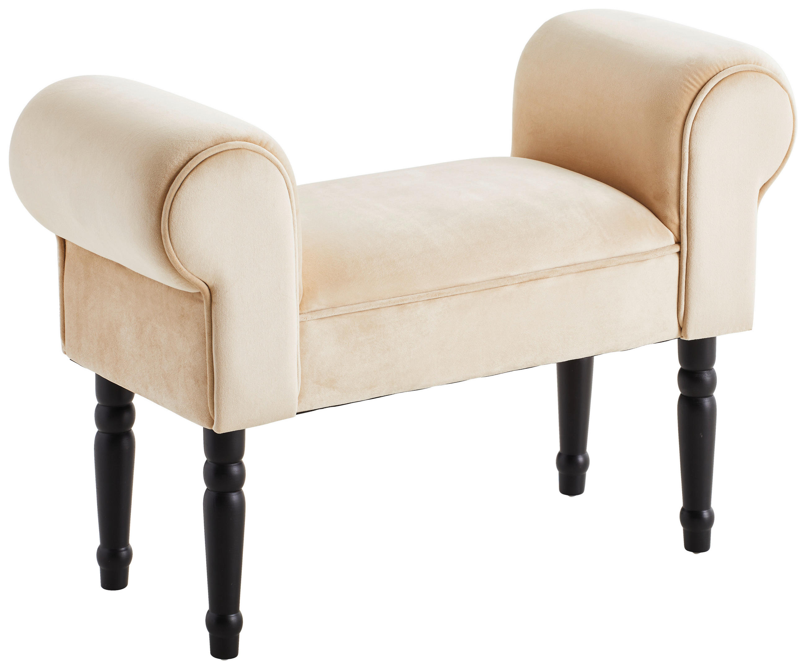 HOCKER Samt Kiefer Schwarz, Beige  - Beige/Schwarz, Trend, Holz/Textil (76/54/30cm) - Xora