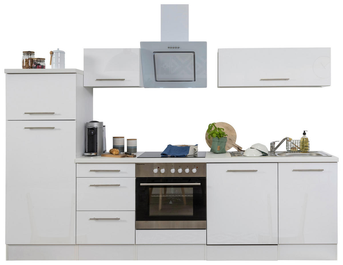 KÜCHENBLOCK 280 cm   in Weiss  - Weiss/Alufarben, Konventionell, Holzwerkstoff/Metall (280cm) - Respekta