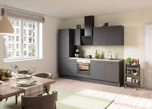 KÜCHENBLOCK 270 cm   in Anthrazit  - Edelstahlfarben/Eichefarben, Basics, Holzwerkstoff/Metall (270cm) - Optifit