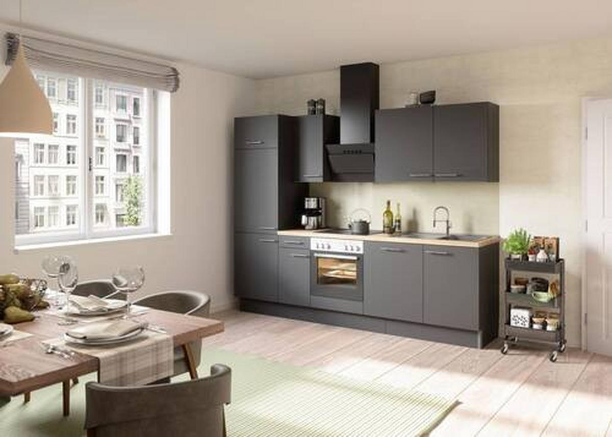 KÜCHENBLOCK 270 cm   in Anthrazit  - Edelstahlfarben/Eichefarben, Basics, Holzwerkstoff/Metall (270cm) - Optifit