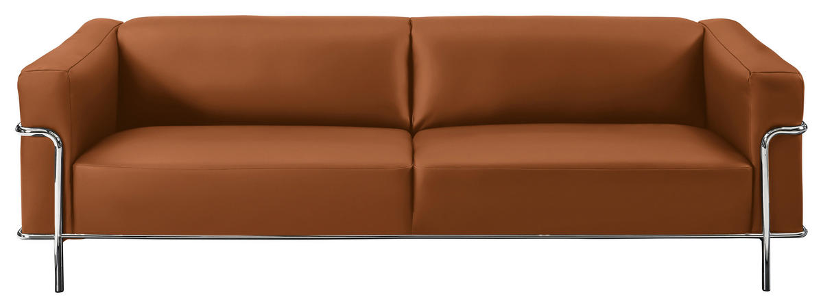 3-SITZER-SOFA in Echtleder Braun  - Chromfarben/Braun, Design, Leder/Metall (236/67/96cm) - Johann Jakob