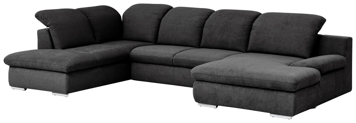 WOHNLANDSCHAFT in Chenille Schwarz  - Chromfarben/Schwarz, Design, Textil/Metall (212/353/165cm) - Livetastic