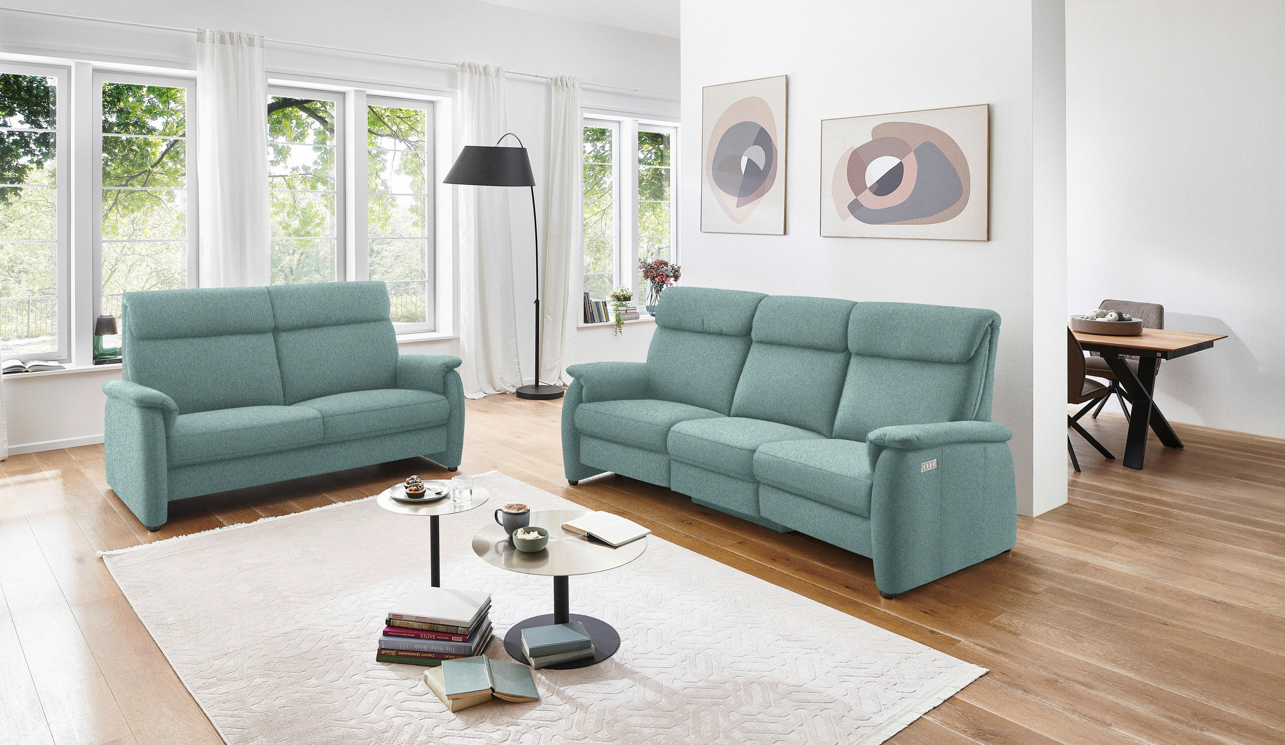 TRAPEZSOFA in Flachgewebe Salbeigrün  - Salbeigrün/Schwarz, Konventionell, Textil/Metall (219/107/97cm) - Pure Home Comfort