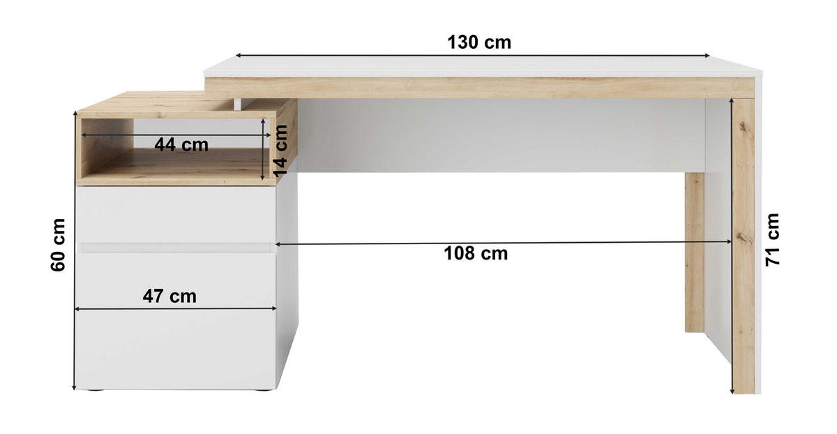 SCHREIBTISCH 160/60/76 cm Weiß, Eiche Artisan seitenverkehrt montierbar  - Weiß/Eiche Artisan, MODERN, Holz/Metall (160/60/76cm) - MID.YOU