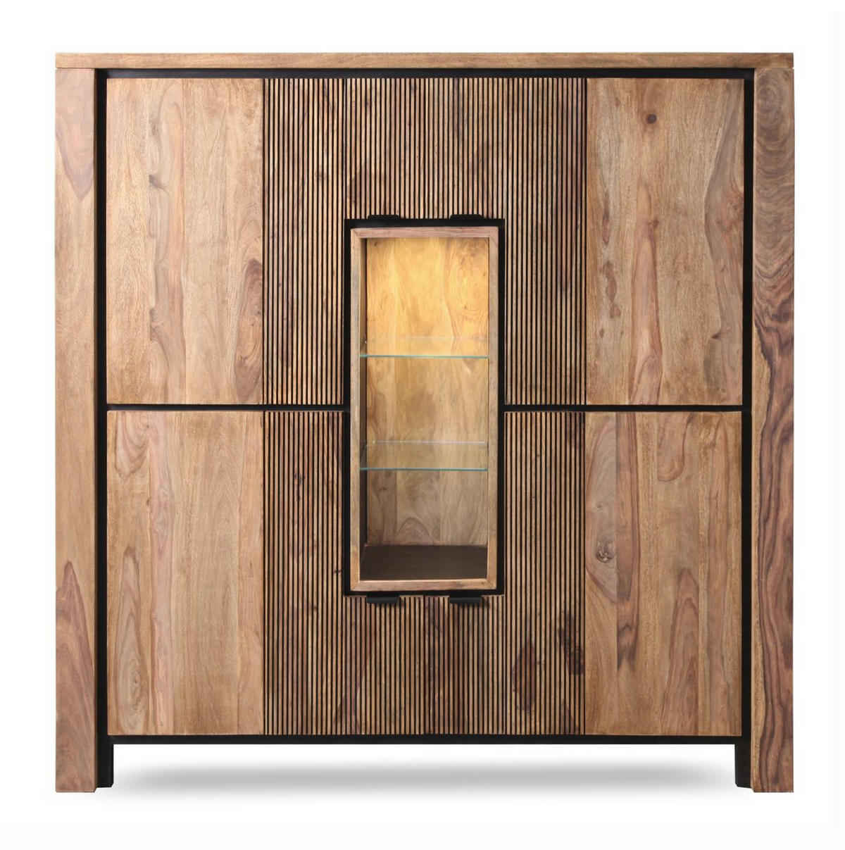 HIGHBOARD  in 150/150/45 cm  - Schwarz/Naturfarben, MODERN, Glas/Holz (150/150/45cm) - Livetastic