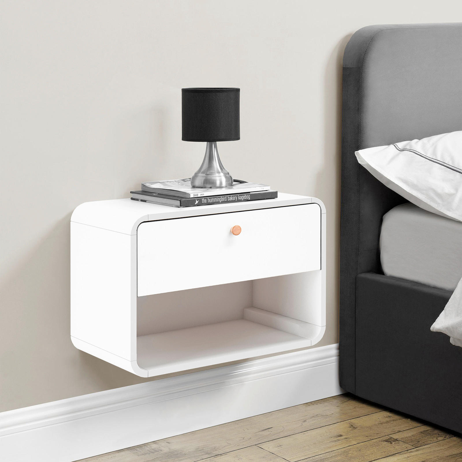 Thumbnail - Mid.you Nachttisch Cassie,Weiß, Holz, Uni, 1 Schublade(n) Schubladen, rechteckig, 51x39x37 cm, hängend, Holzmöbel, Holzt...