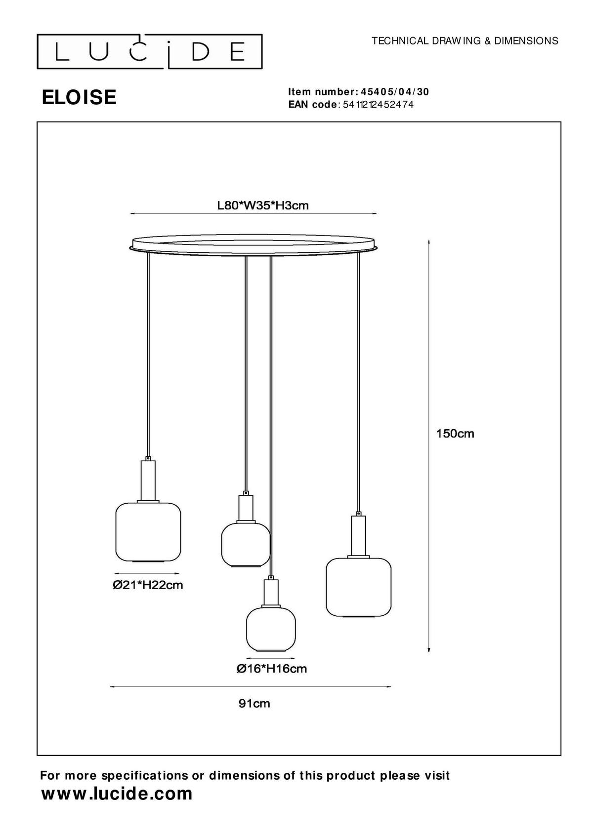 LED-PENDELLEUCHTE 93/41/150 cm  - Schwarz, Design, Glas (93/41/150cm) - Lucide