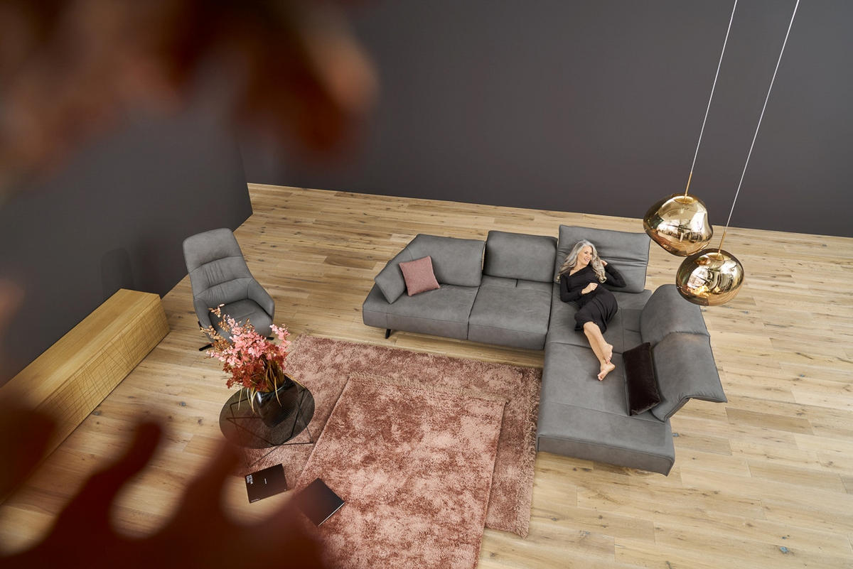 SEDEŽNA GARNITURA, pravo usnje siva  - barve nerjavečega jekla/siva, Design, kovina/usnje (183/230cm) - Himolla