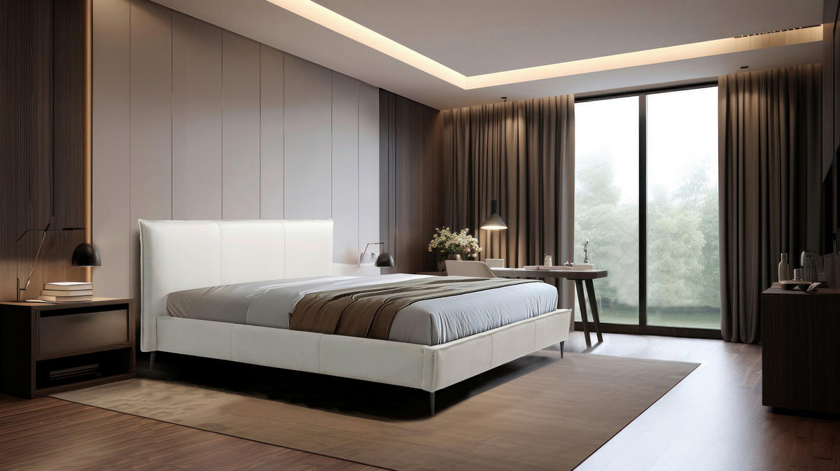 POLSTERBETT 180/200 cm,  in Weiß, gepolstertes Kopfteil,  - Schwarzchrom/Weiß, KONVENTIONELL, Leder/Metall (180/200cm) - Esposa