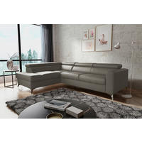 ECKSOFA MONDO Schlammfarben Echtleder Lederlook  - Chromfarben/Schlammfarben, Design, Leder/Textil (208/286cm) - Livetastic