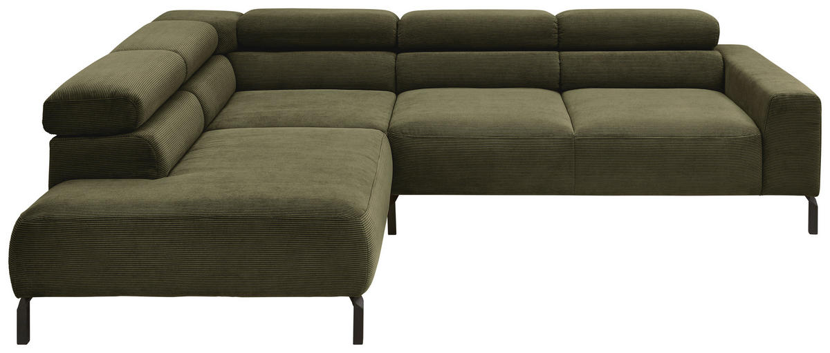 ECKSOFA Feincord Dunkelgrün  - Dunkelgrün/Schwarz, Design, Textil/Metall (219/273cm) - Pure Home Lifestyle