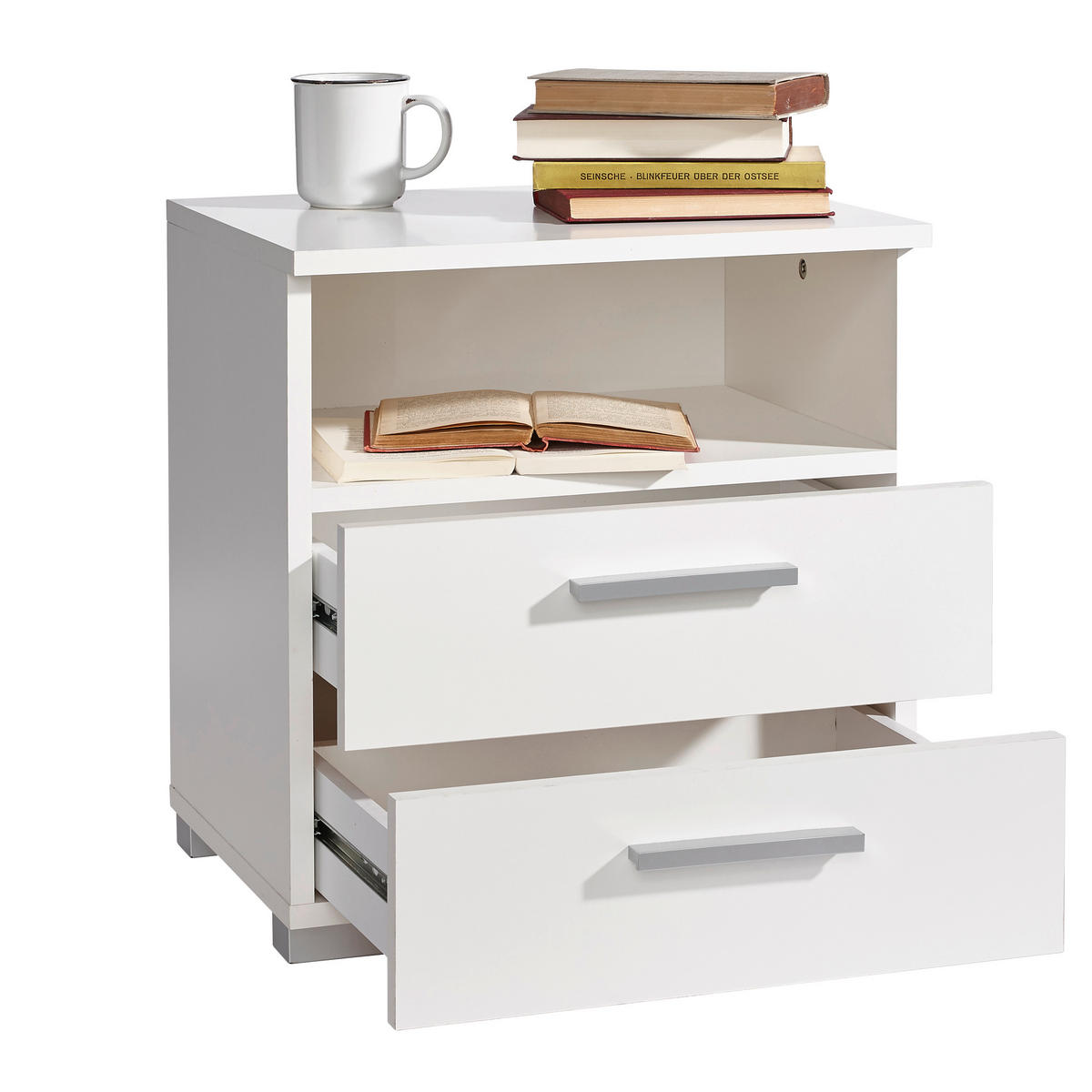 NOPTIERĂ in alb  - alb/culoare aluminiu, Konventionell, plastic/material pe bază de lemn (45/47/35cm) - Carryhome