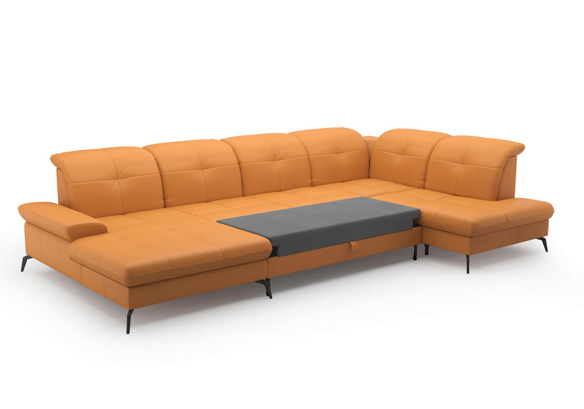 WOHNLANDSCHAFT in Vliesstoff Kombination Echtleder/Stoff Currygelb  - Currygelb/Schwarz, Konventionell, Leder/Textil (185/357/231cm) - Sit & More