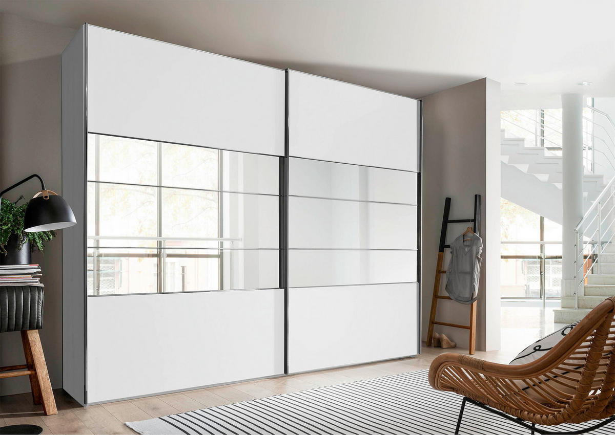 SCHWEBETÜRENSCHRANK in Weiss  - Chromfarben/Weiss, Konventionell, Holzwerkstoff/Metall (250/217/67cm) - Voleo