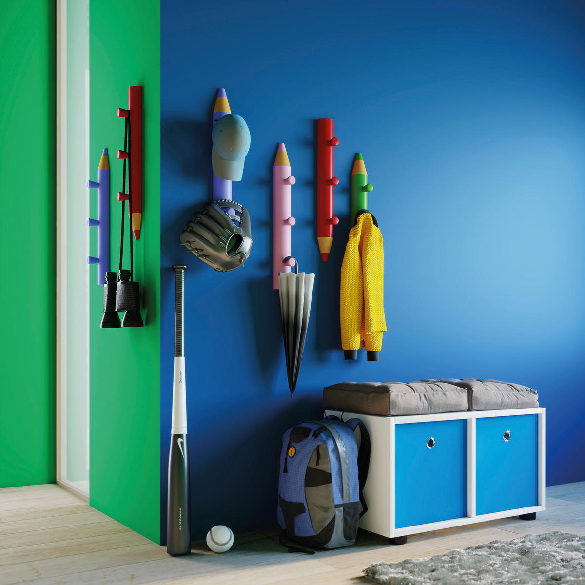 HAKENLEISTE  in Blau  - Blau, Design, Holzwerkstoff (37/5/6cm) - MID.YOU