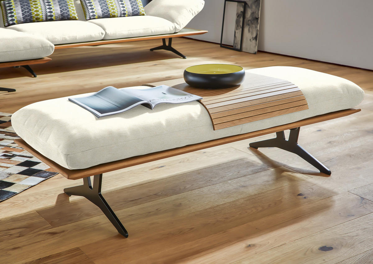 HOCKERBANK in Holz, Textil Creme  - Creme/Schwarz, Design, Holz/Textil (150/43/60cm) - Dieter Knoll