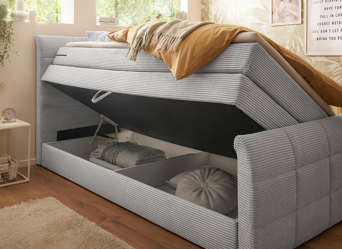 BOXSPRINGBETT 100/200 cm  in Hellgrau  - Hellgrau/Schwarz, Modern, Holzwerkstoff/Kunststoff (100/200cm) - MID.YOU
