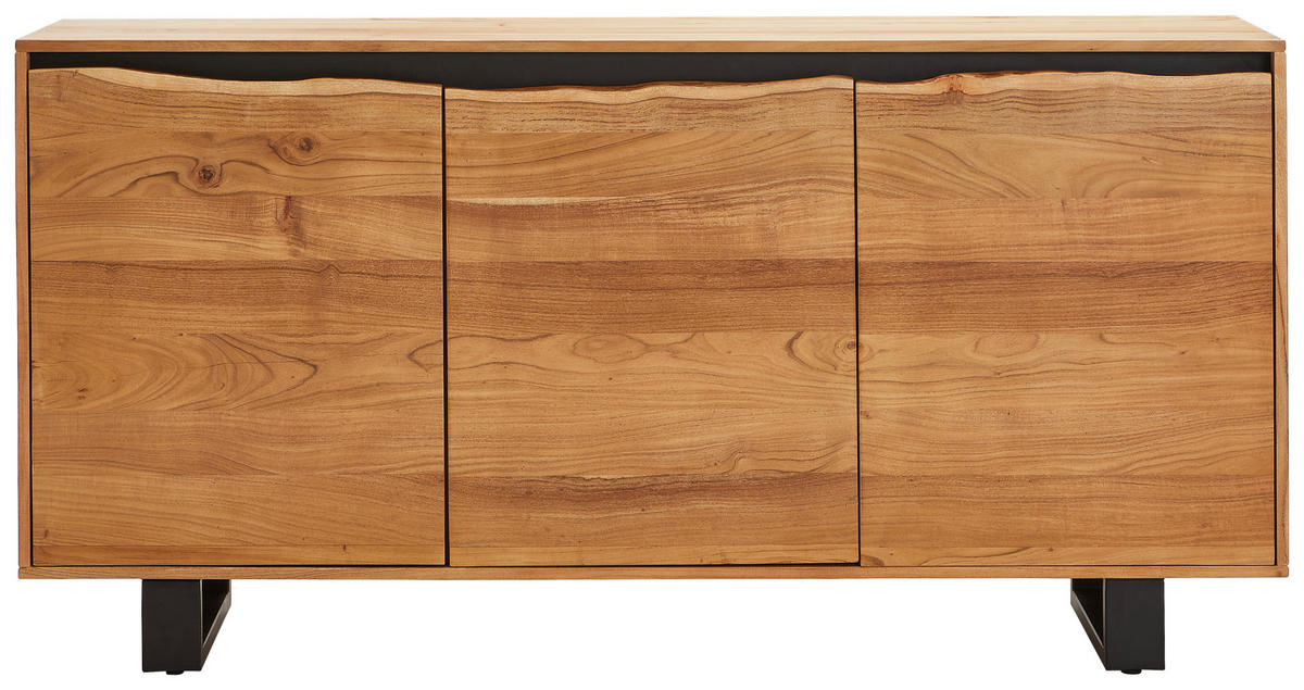 KOMODA, črna, barve akacije  - črna/barve akacije, Design, kovina/les (160/80/40cm) - Livetastic