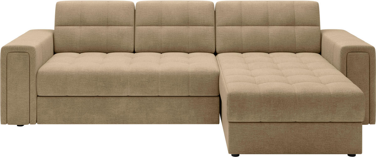 ECKSOFA Samt Hellbraun  - Hellbraun/Schwarz, Design, Kunststoff/Textil (260/150cm) - MID.YOU