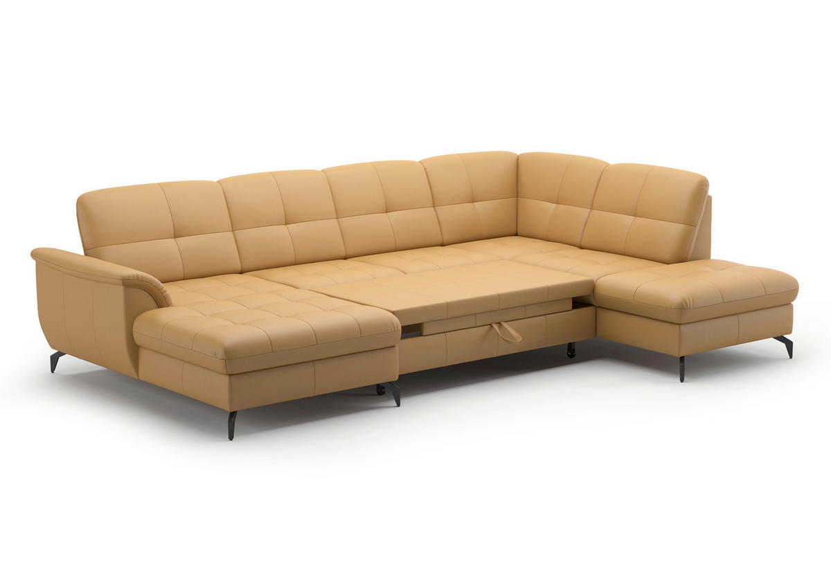 WOHNLANDSCHAFT Currygelb Echtleder  - Currygelb/Schwarz, MODERN, Leder/Metall (164/319/212cm) - Sit & More
