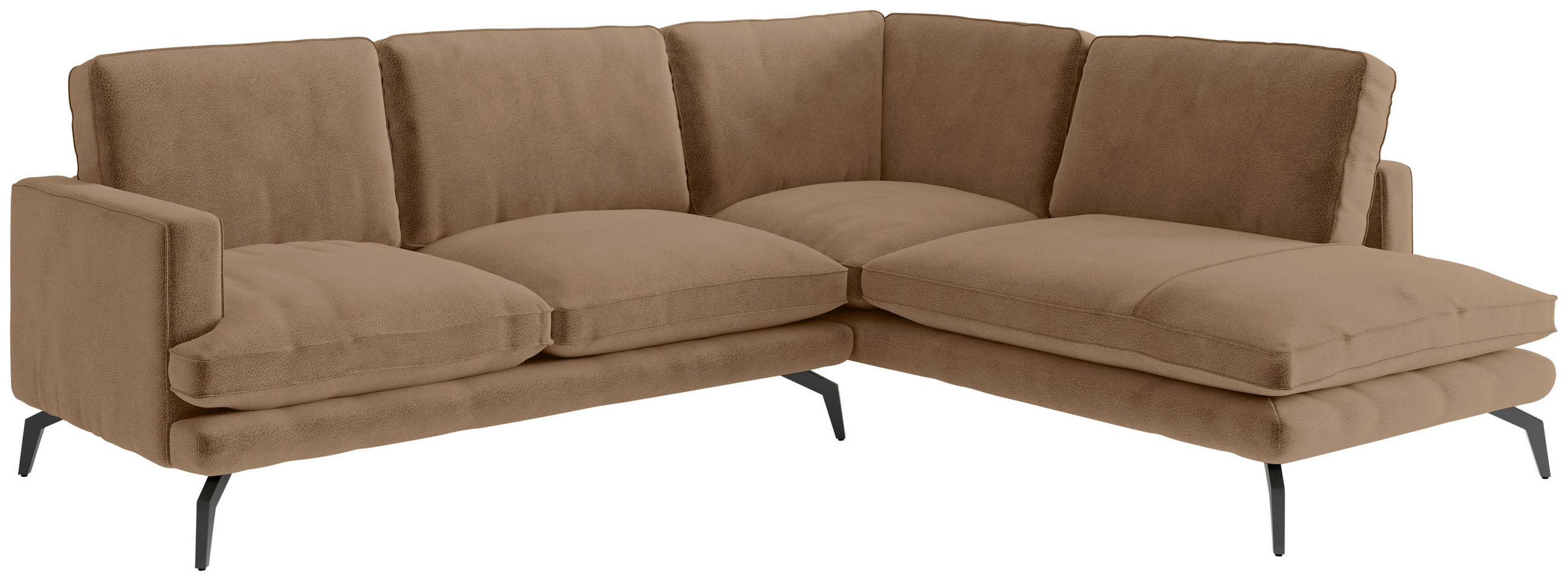 ECKSOFA Flachgewebe Braun  - Dunkelgelb/Schwarz, Design, Textil/Metall (250/202cm) - Livetastic